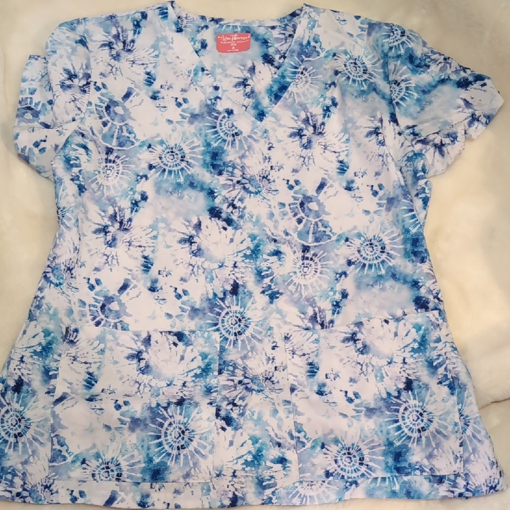 Blue Tie-Dye Women's Scrub Top